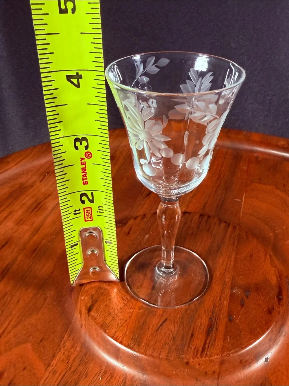 Etched Crystal Cordial Glasses - Clear Floral Design (Set of 4)